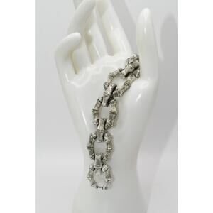Vintage LISNER Bamboo Link Bracelet Silver Tone 7.125in Mid Century